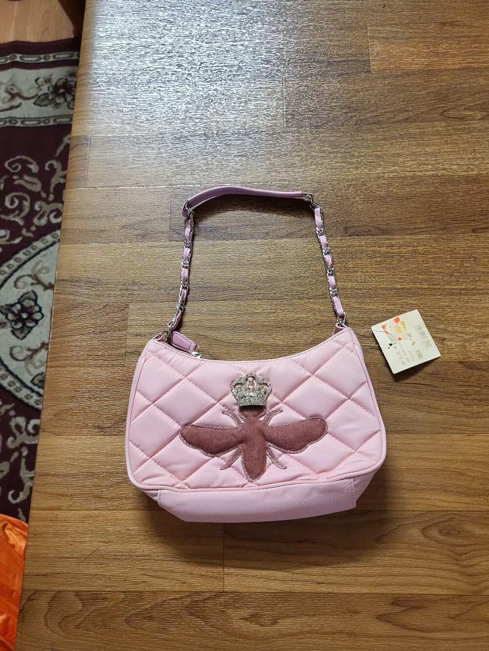 New With Tags Vintage My Flat in London Queen Bee Pink Color Wool Felt Handbag